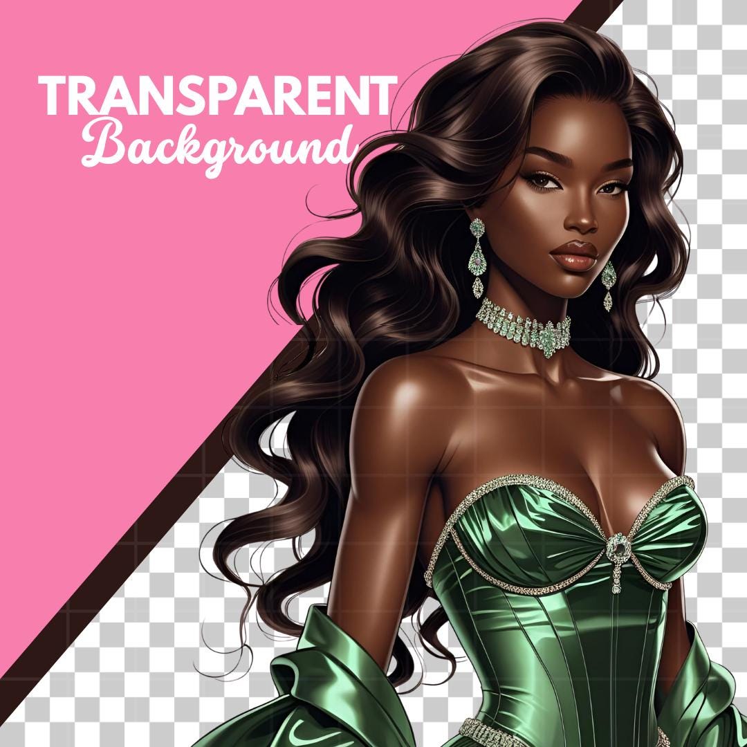 Glam Black Women Clipart Bundle: Afrocentric Fashion PNGs