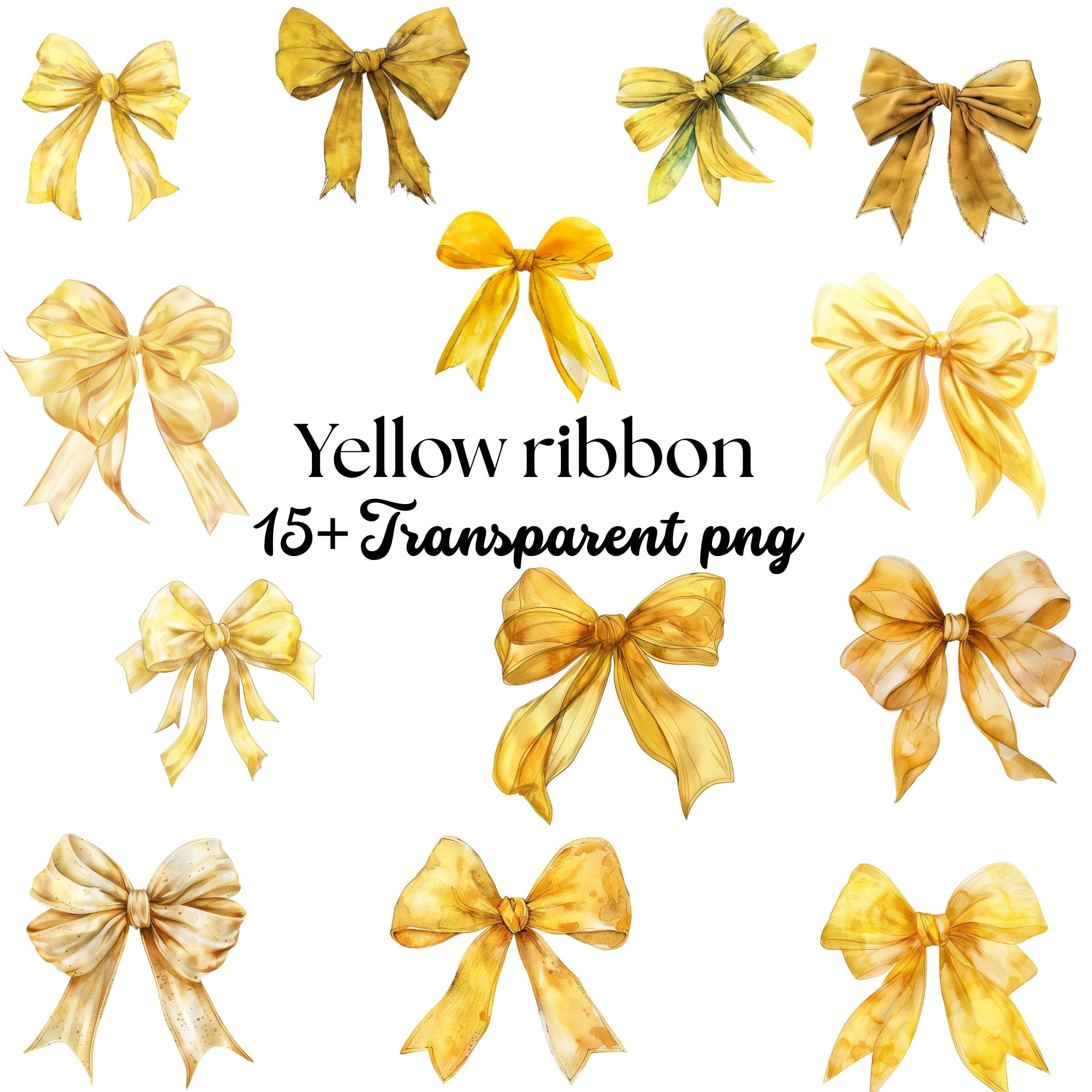 Watercolor Bow Clipart Bundle: Yellow Satin Ribbon PNG (Digital Download