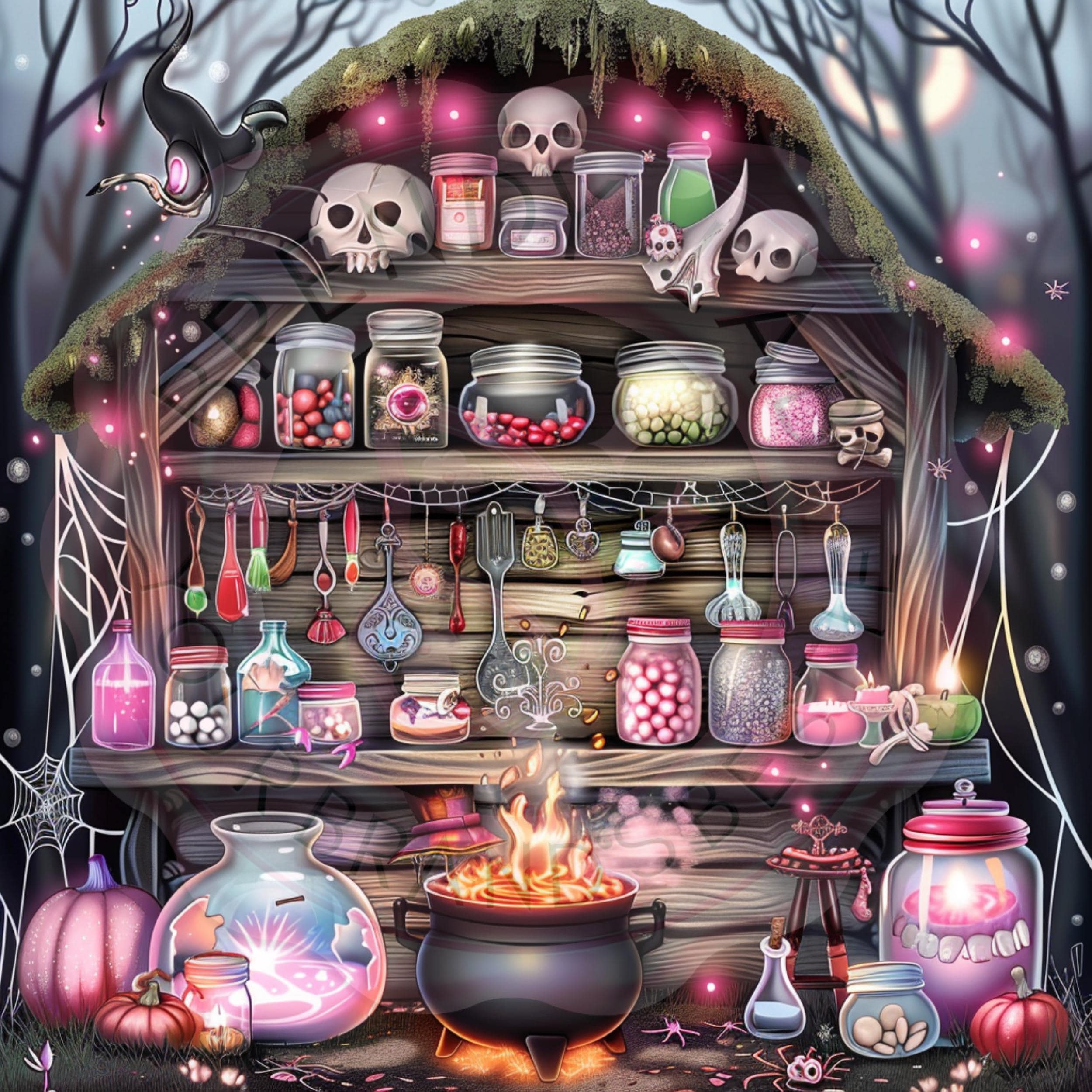 Witchy Halloween Backgrounds: Spooky Digital Clipart Bundle (PNG)