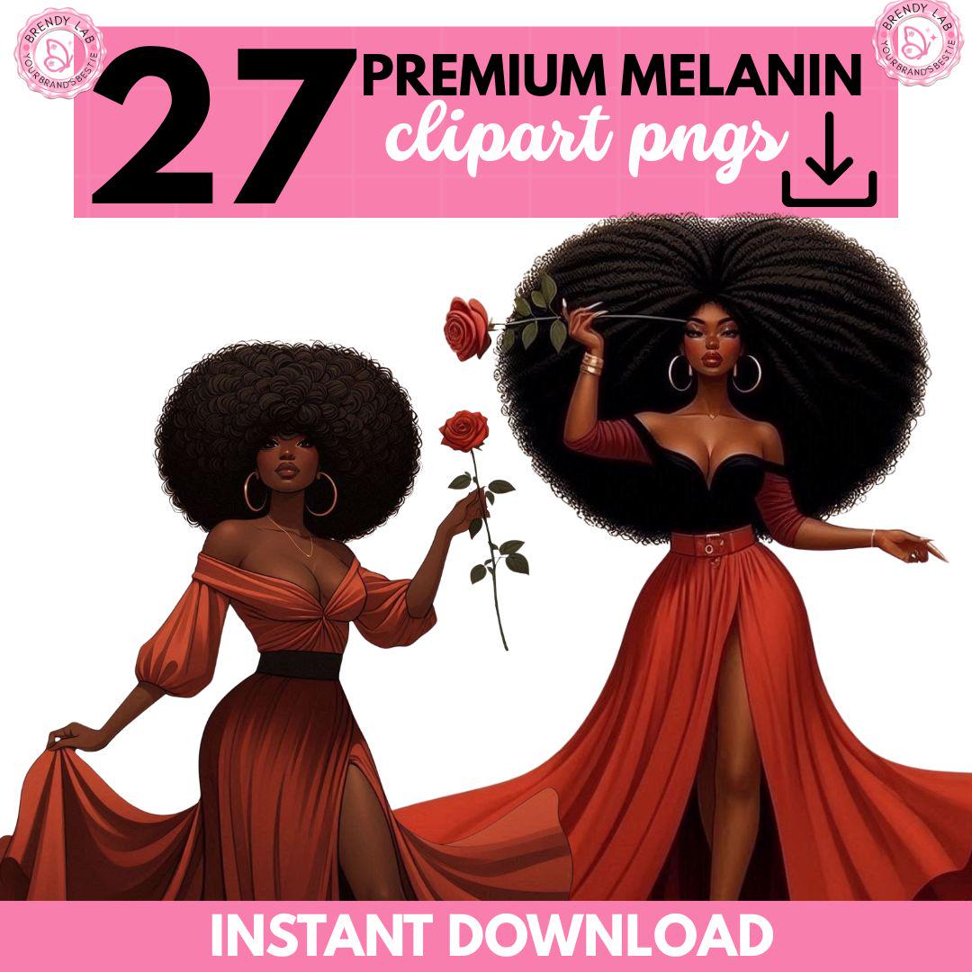 Black Woman Afro Art: Confident Fashion Girl PNG Clipart Bundle