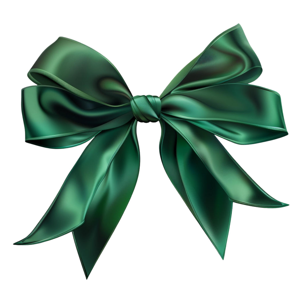 Watercolor Green Bow Clipart Bundle: Satin Ribbon PNG Graphics