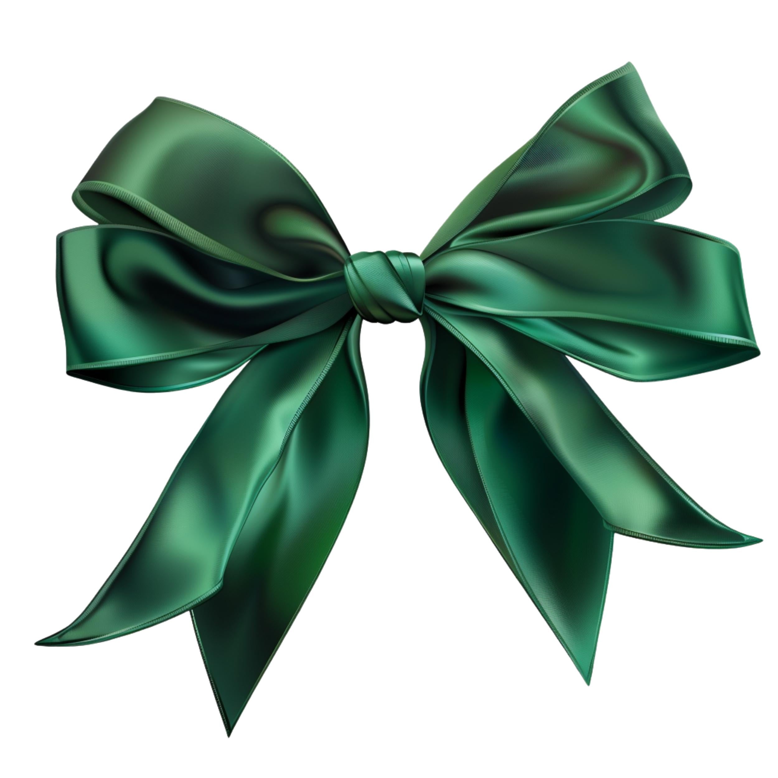 Watercolor Green Bow Clipart Bundle: Satin Ribbon PNG Graphics
