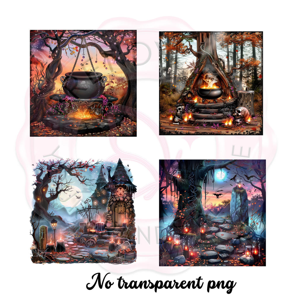 Witchy Halloween Backgrounds: Spooky Digital Clipart Bundle (PNG)