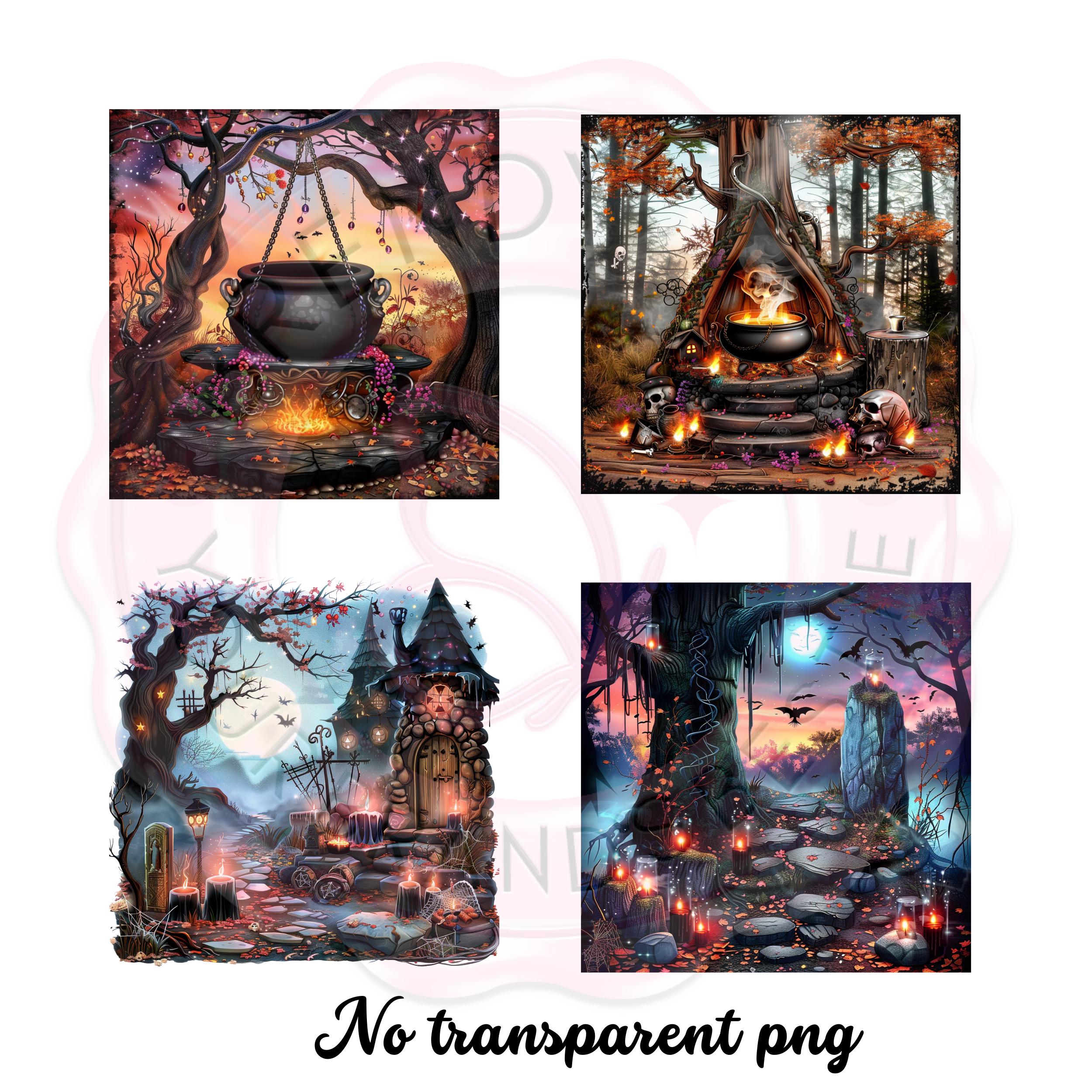 Witchy Halloween Backgrounds: Spooky Digital Clipart Bundle (PNG)