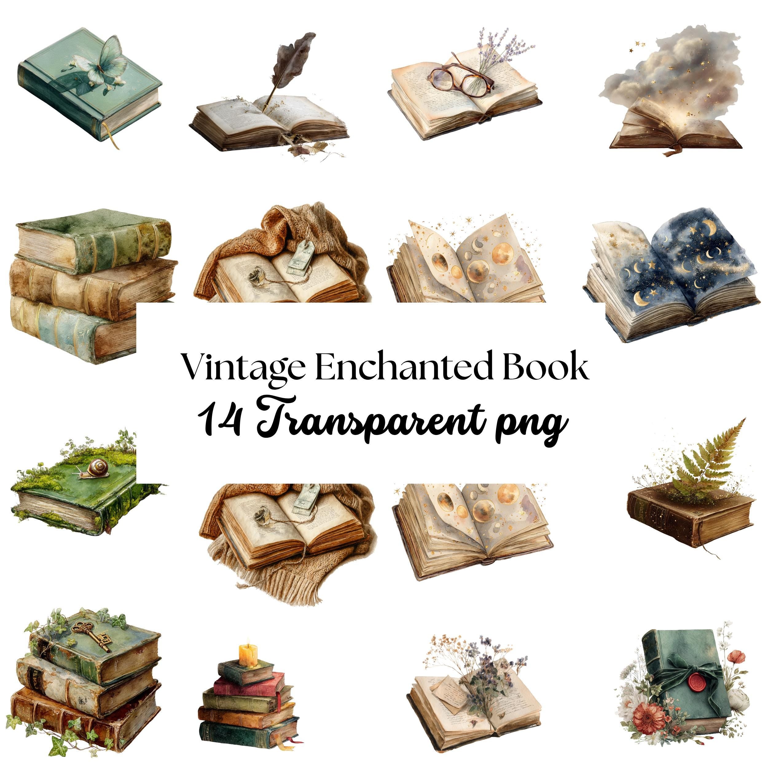 Watercolor Fantasy Book Clipart Set: Enchanted Vintage Style