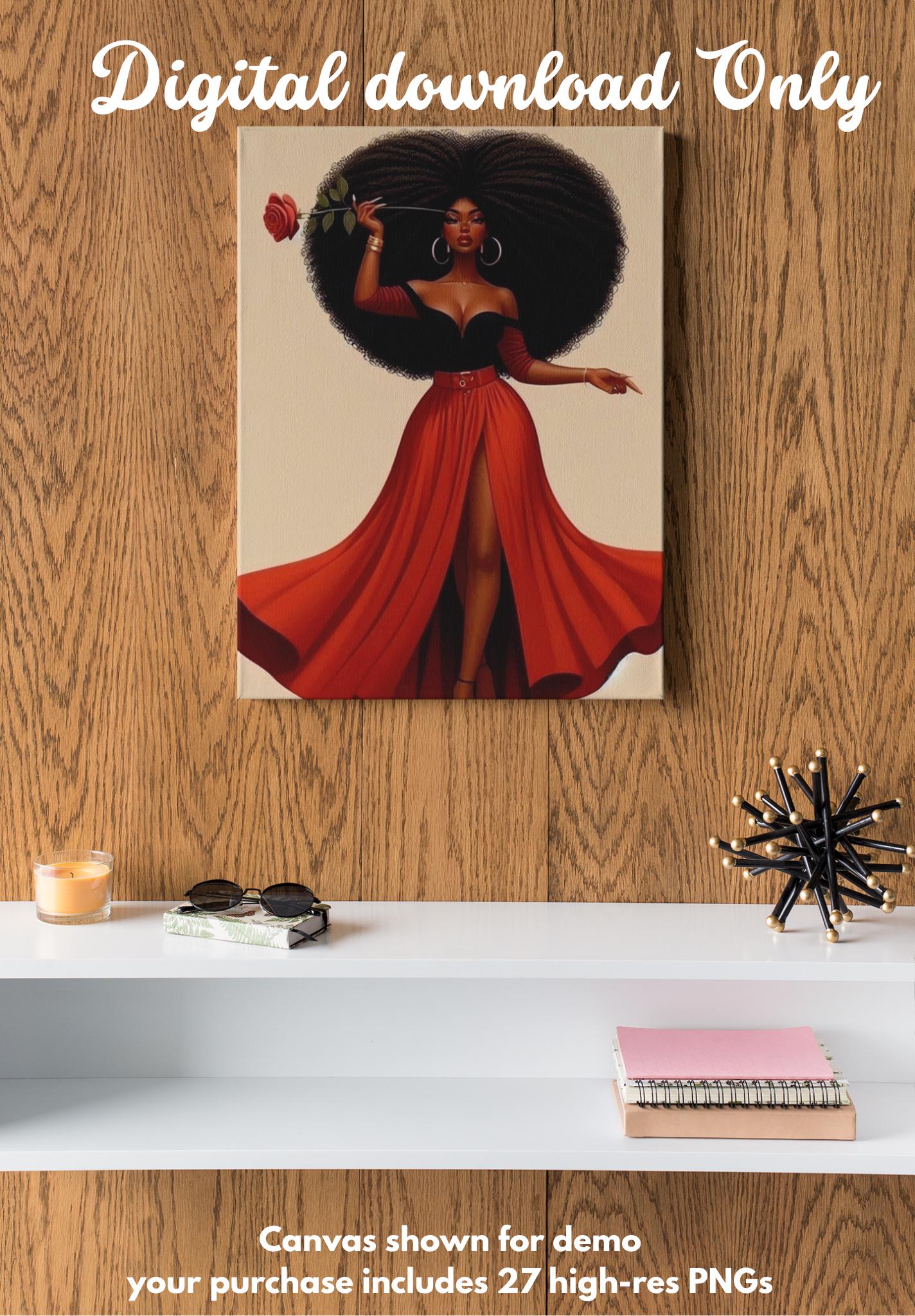 Black Woman Afro Art: Confident Fashion Girl PNG Clipart Bundle