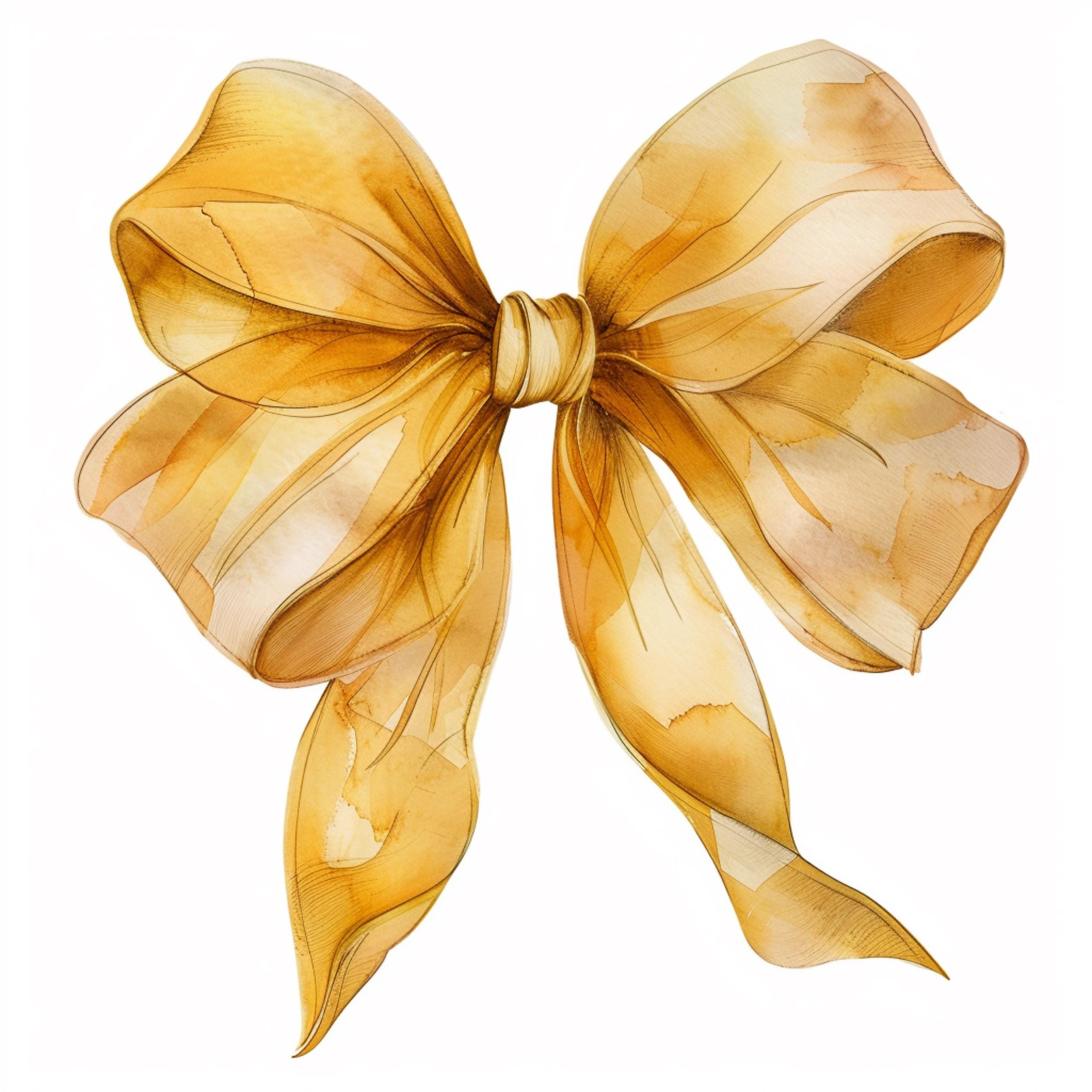 Watercolor Bow Clipart Bundle: Yellow Satin Ribbon PNG (Digital Download