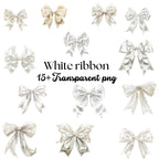 White Bow Clipart Bundle , Elegant Watercolor Ribbon PNG , Wedding, Baby Shower, Planner, Scrapbook, Sublimation